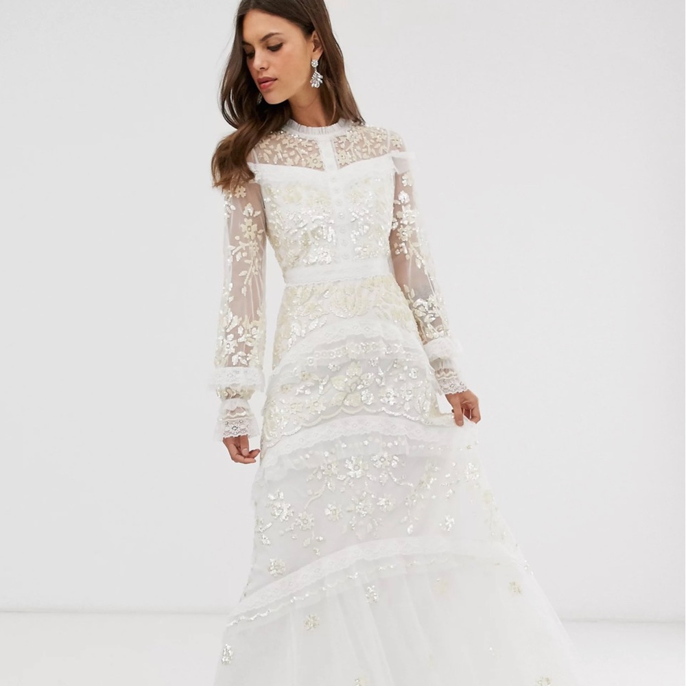 Needle & Thread lace maxi dress with button detail